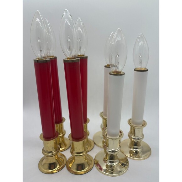 Vintage battery  Window Candle Lamps Set of 7 Red & White - Picture 1 of 5